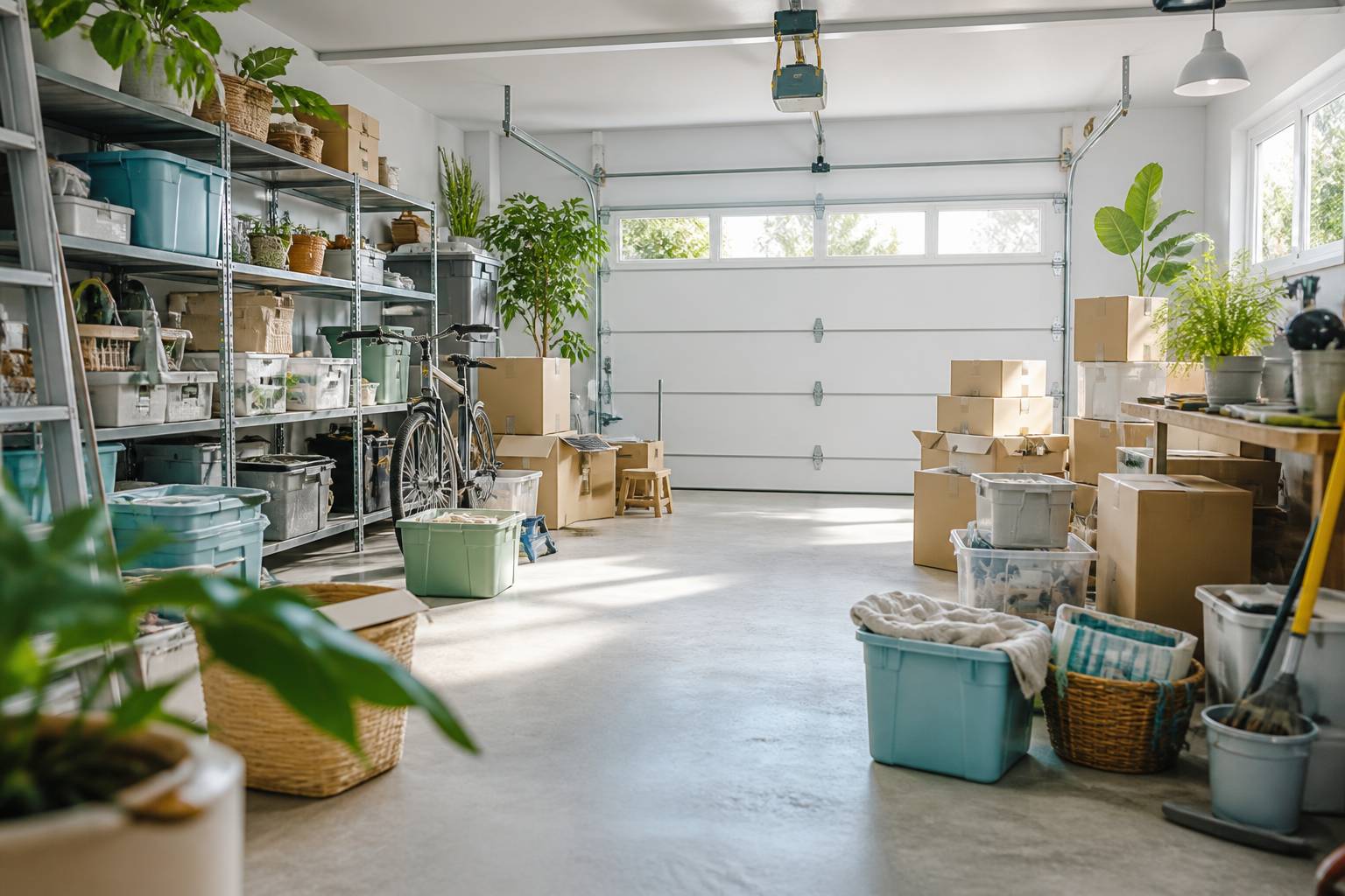 Garage encombre de cartons et d'objets divers avant un tri methodeux