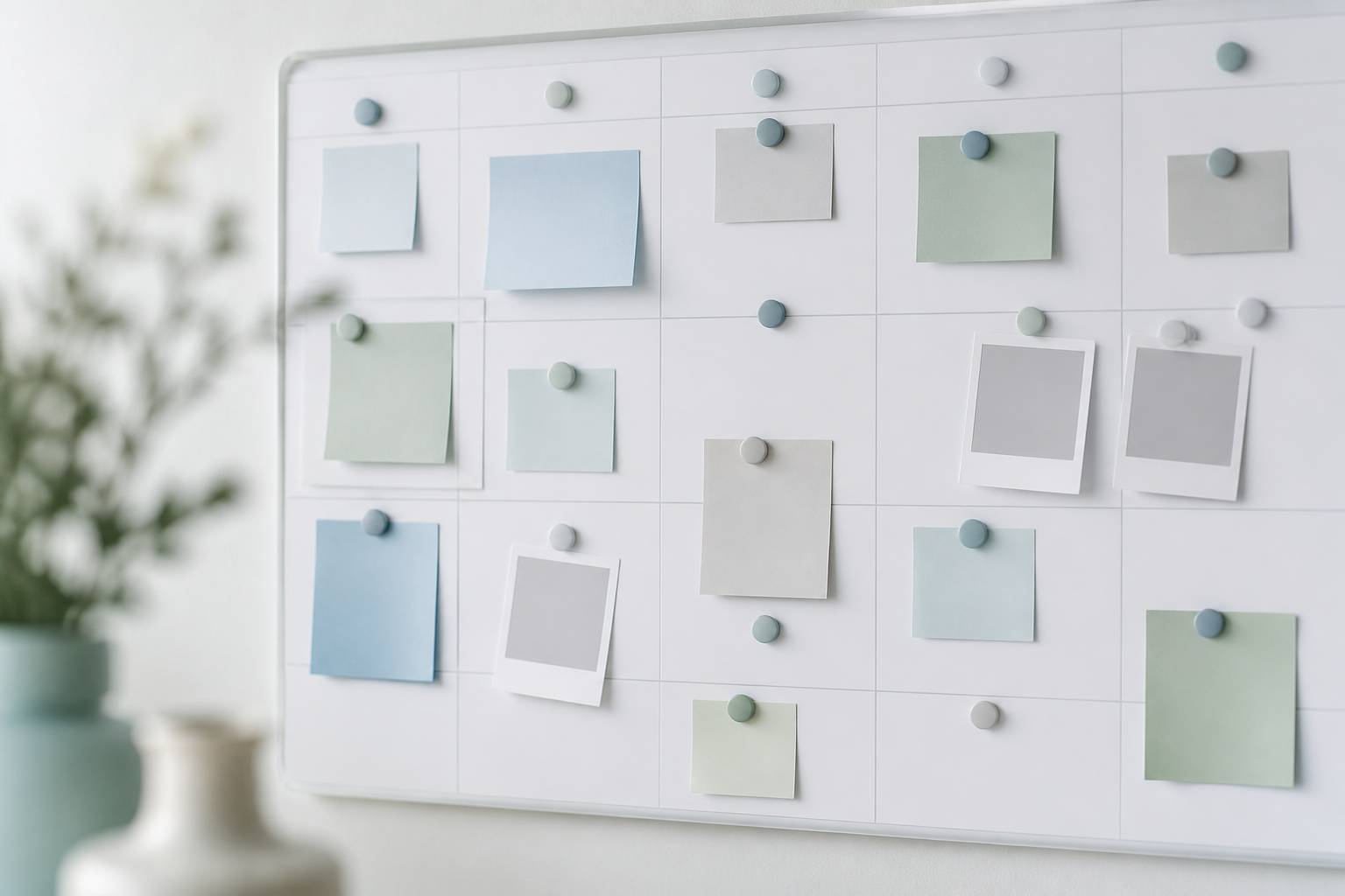 Tableau de planning mural avec des notes colorées
