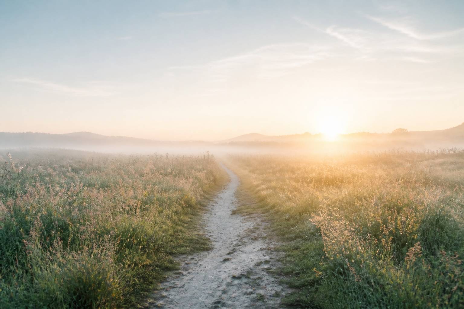 Sentier s'éloignant vers l'horizon au lever du soleil